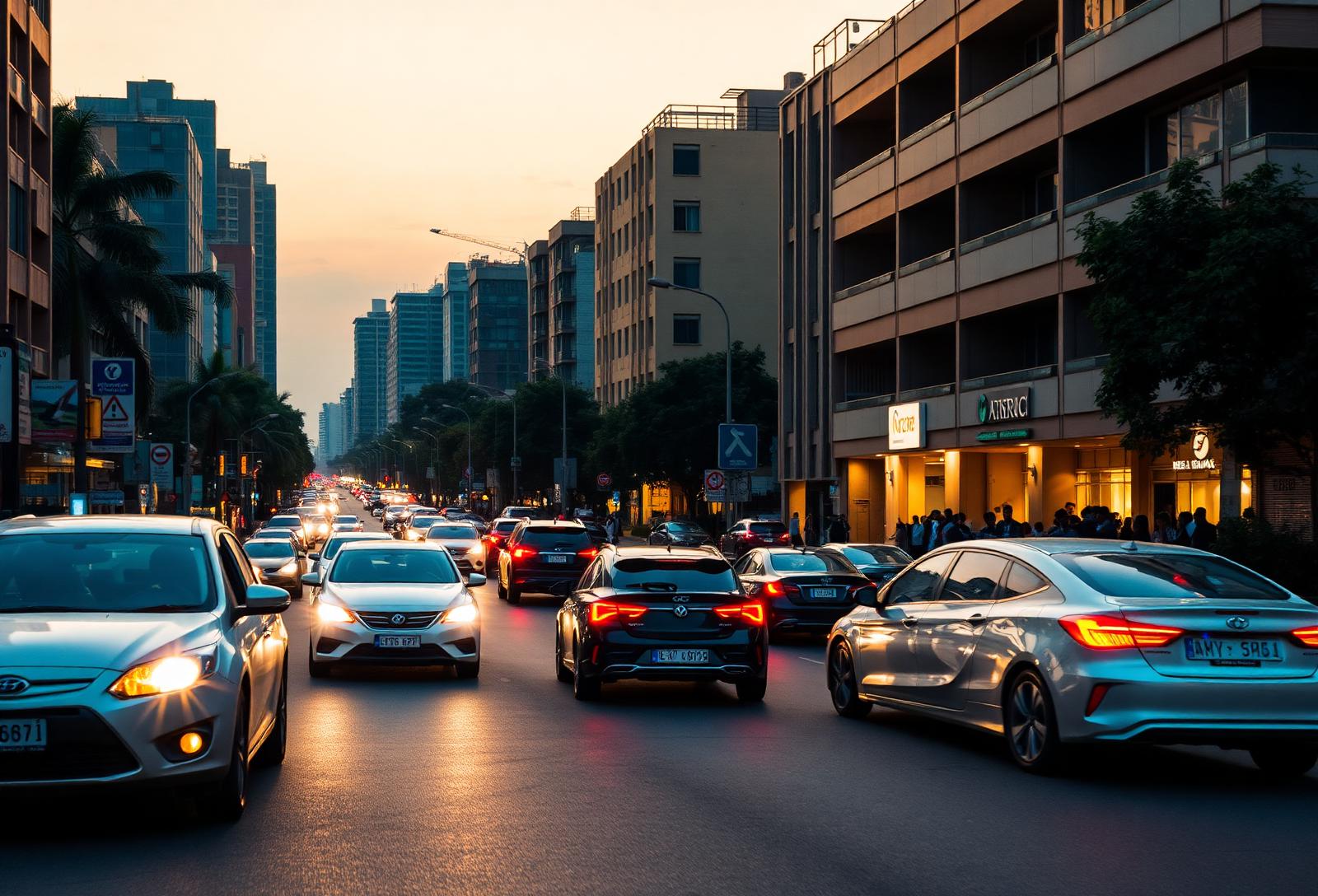 Evening traffic on a busy city street
